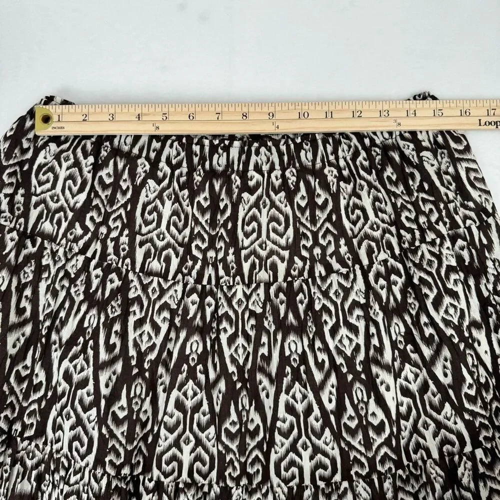 Christopher & Banks Women Tiered Drawstring Midi Skirt M 100% Cotton Resort Boho